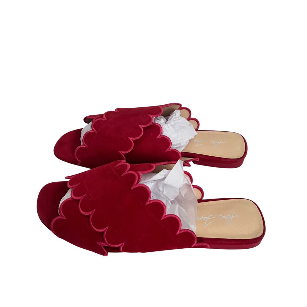 Isa Tapia Nueva Scalloped Slide Sandals In Lipstick Red Size 40 EU - Picture 4 of 14